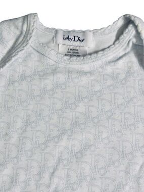 BABY DIOR Logo Bodysuit Onesie Tee Basic Designer Three Months 3 Cotton Blue Boy